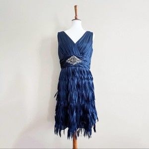 Hailey Navy Blue Embellished Jeweled and Fringe Cocktail Dress EU 12 US 8
